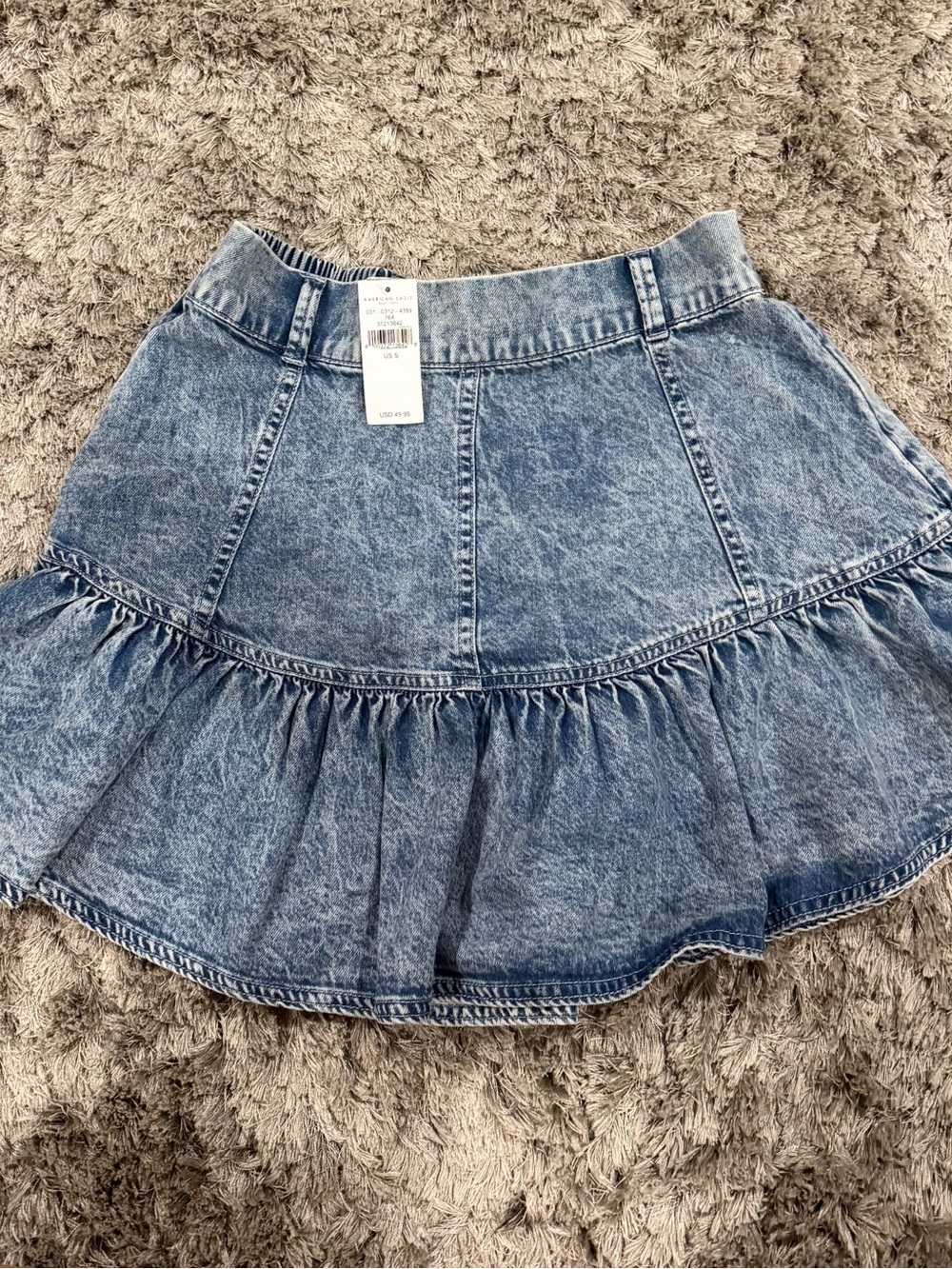 American Eagle Outfitters Acid Wash Blue Denim Ruffle Mini Skirt, Size Small